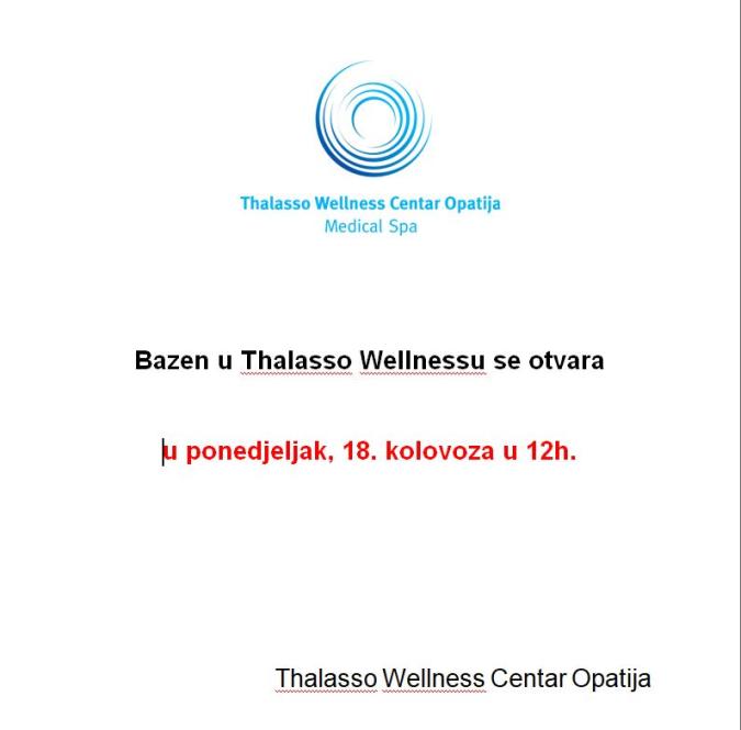 Bazen wellness se otvara 18.8. u 12h