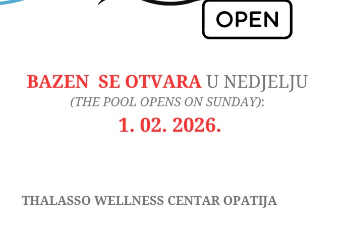Wellness bazen se otvara u nedjelju, 01. veljače 2026.