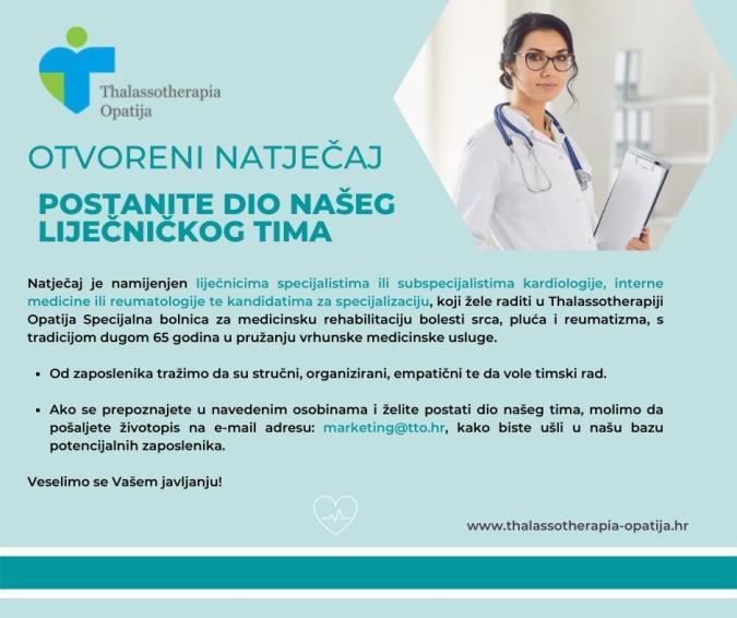 OTVORENI NATJEČAJ – POSTANITE DIO NAŠEG LIJEČNIČKOG TIMA