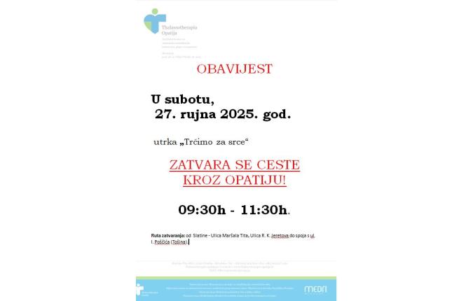 Trčimo za srce! 27.09. 2025. ZATVARANJE CESTE