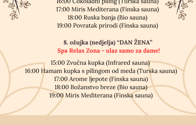 8. ožujka - Spa Relax Zona samo za dame!